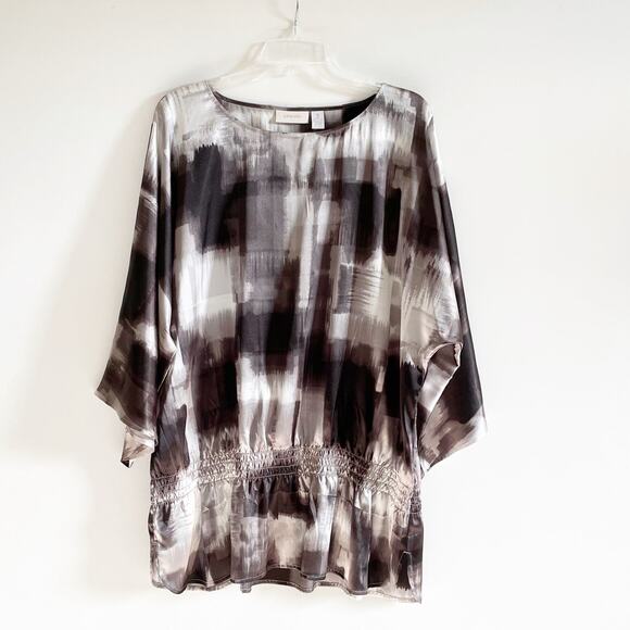 Chico’s Plus Size Black Grey Satin Elastic Waist Tunic - Picture 1 of 7